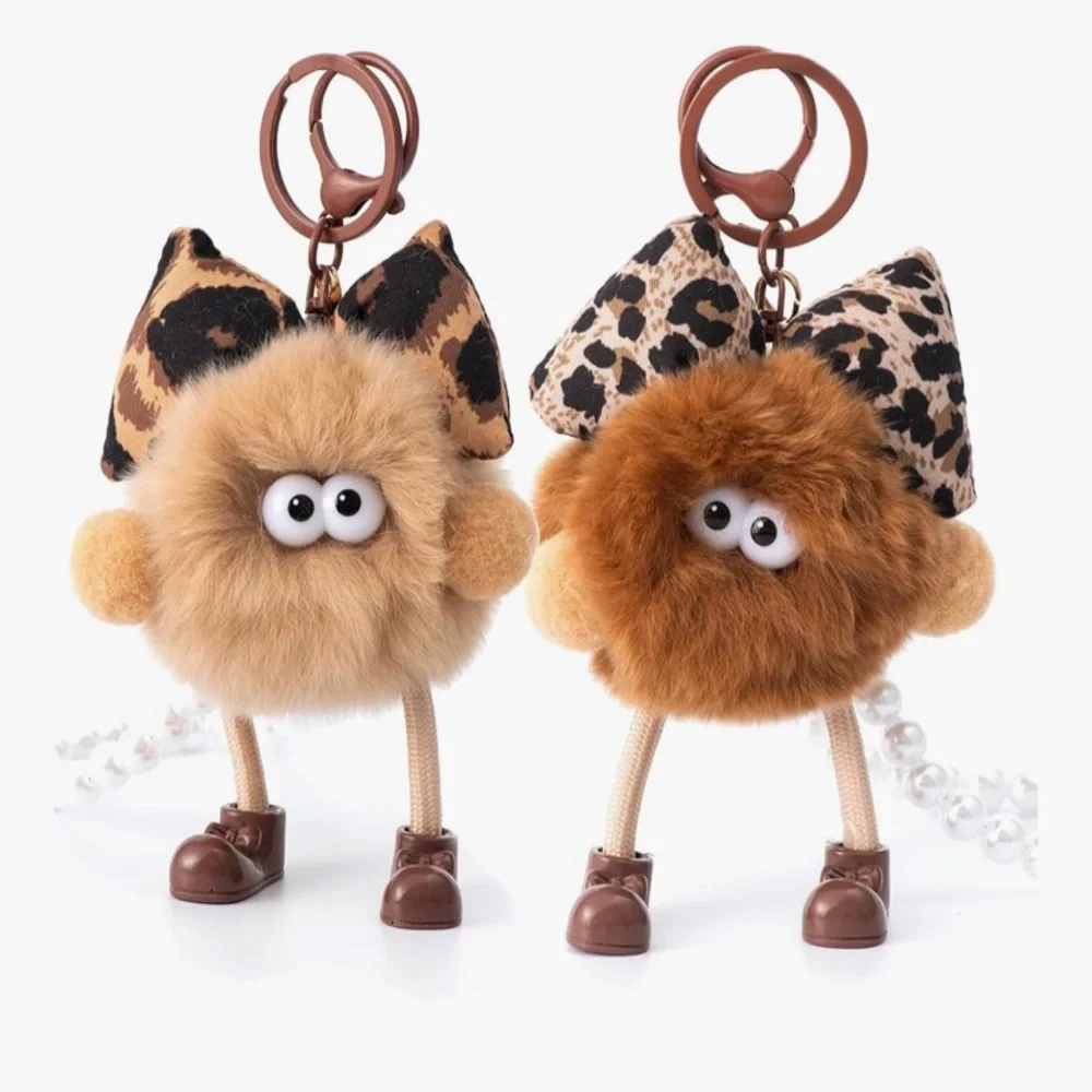 Furry bag/charm Keychain with Leopard Bow & Pearl wristlet - Picture 6 of 6